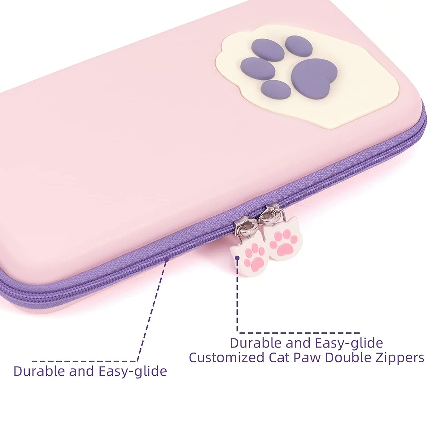 Cute Cat Paw Case Compatible with Nintendo Switch/Switch OLED - Portable Hardshell Slim Travel Carrying Case Fit Switch Console & Game Accessories - a Removable Wrist Strap (Pink Purple)